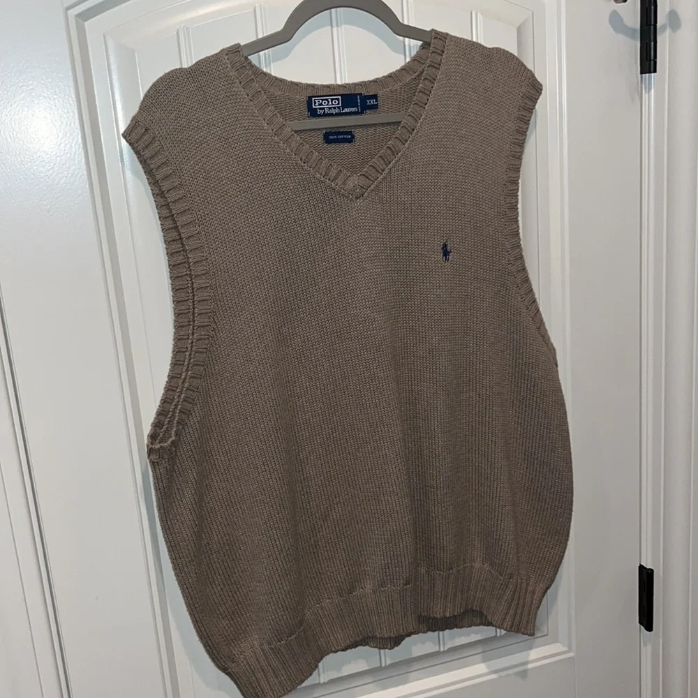 Tan taupe Polo Ralph Lauren cotton sweater v neck vest XXL preppy classic